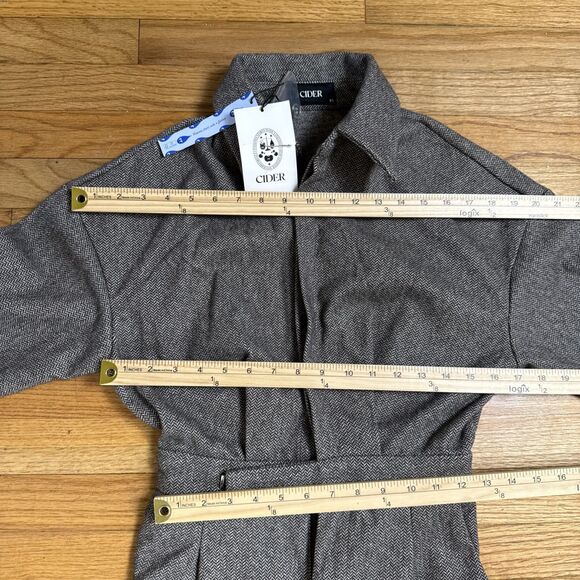 Cider Collar Cinched Waist Jumpsuit XS Tan Houndstooth Pleated NWT - Picture 2 of 10